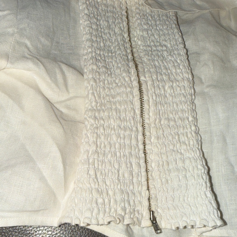 Reformation Linen Cream Ruffle Crop Blouse - Picture 12 of 12